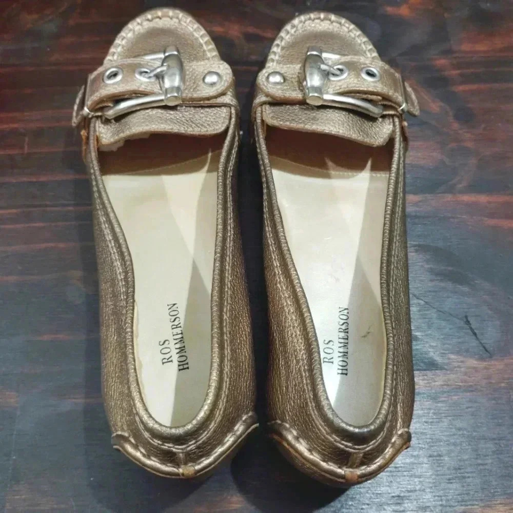 Ros Hommerson Leather Moccasins Gold Buckle Moc Loafer Slip-on Shoes 8.5 - Picture 10 of 12